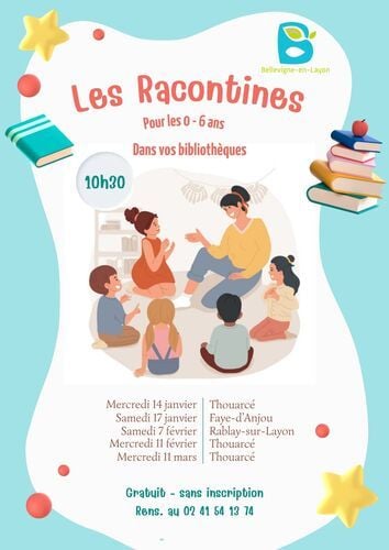 Affiche des racontines à Bellevigne-en-Layon pour la période de janvier à mars. 