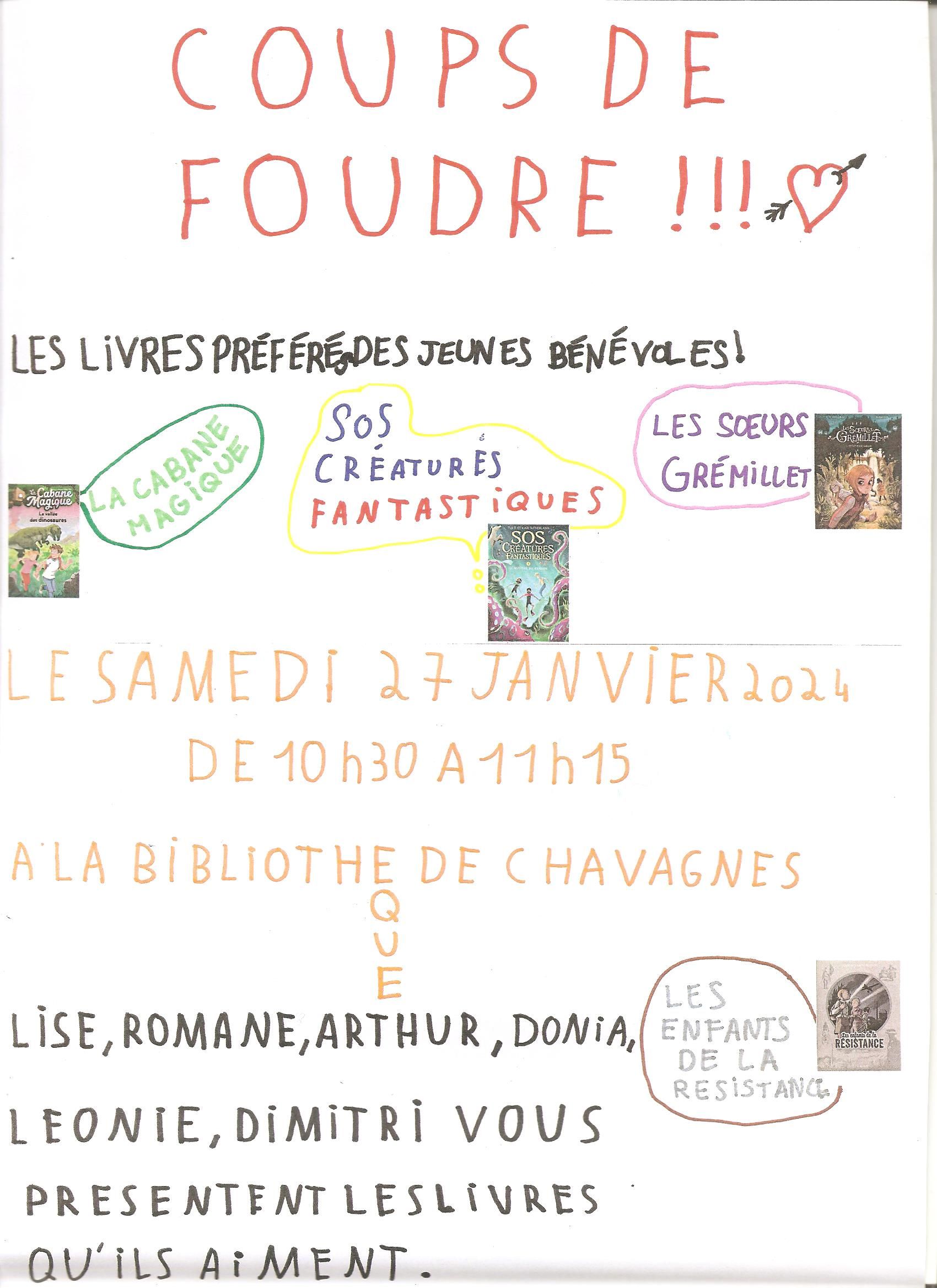 affiche coup de foudre à la bibliothèque